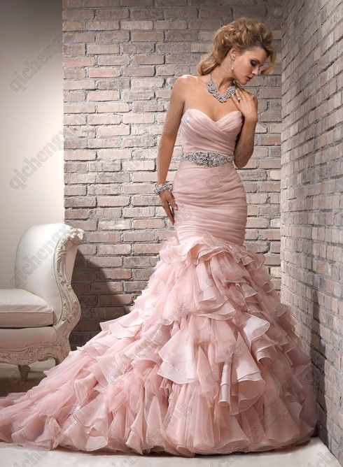 pink mermaid wedding gown