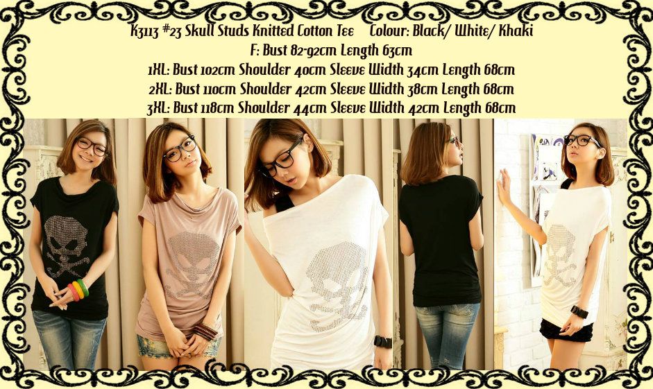 K3113 #23 Skull Studs Knitted Cotton Tee photo K311323SkullStudsKnittedCottonTee.jpg