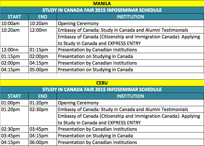 INFORMATION SEMINAR SCHEDULE INFORMATION SEMINAR SCHEDULE