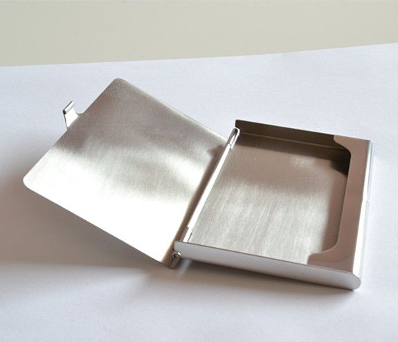 Business Card Holder Case Cover Silver Cross Reflective Metal Slim Design Solid