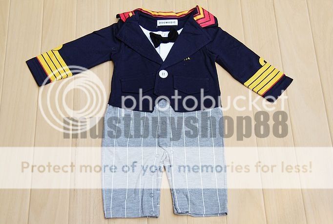 Baby Toddler Boy Long Sleeves Pilot Costume w Bowtie Red or Navy 3 15 Months