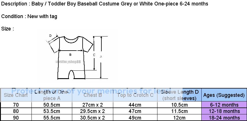 Baby Toddler Boy Baseball Costume Grey or White One Piece 6 24 Months