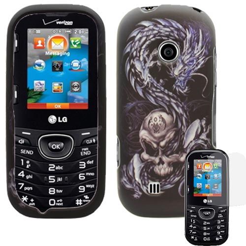 LG Cosmos 2 VN251 hard case cover Blue Dragon Silver Skull + Screen 